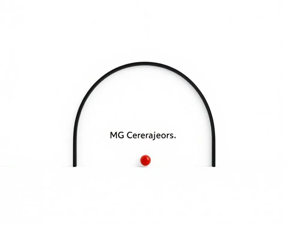 Arco negro semicircular en fondo blanco con círculo rojo, diseño geométrico limpio, ideal para "Como elegir la mejor cerradura para una casa en Mataro".