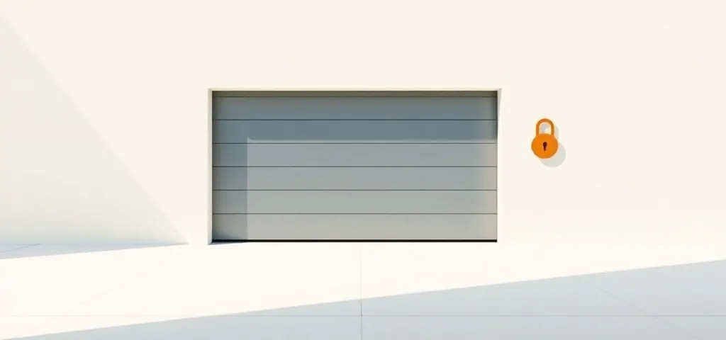 Puerta de garaje geométrica con candado, en un fondo suave, simboliza los servicios de cerrajería en Mataró.