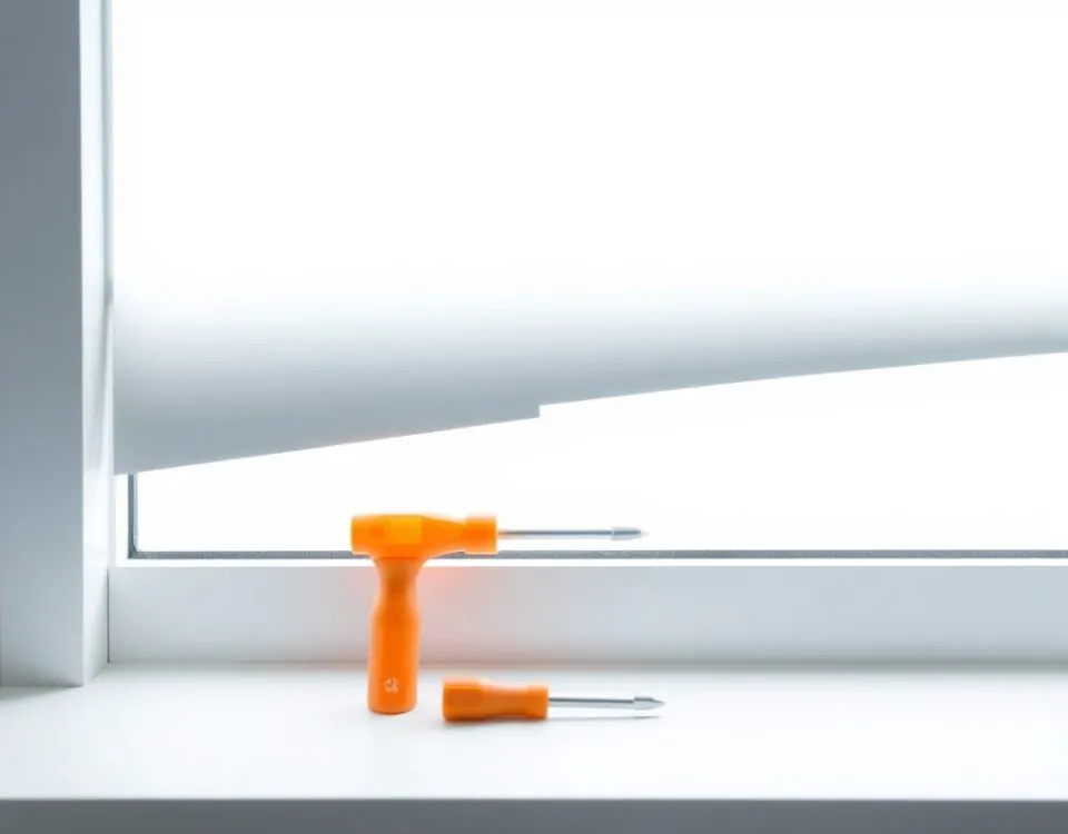 Una lamas rota de persiana y un destornillador naranja en un fondo blanco, sugiriendo urgencia. Donde puedo contratar un servicio urgente para reparar persianas en Mataro.