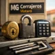 Macro de tres opciones de seguridad para puertas de garaje en Mataró: cilindro de bronce, candado de acero y teclado. Comparacion de servicios de cerrajeria para puertas de garaje en Mataro.